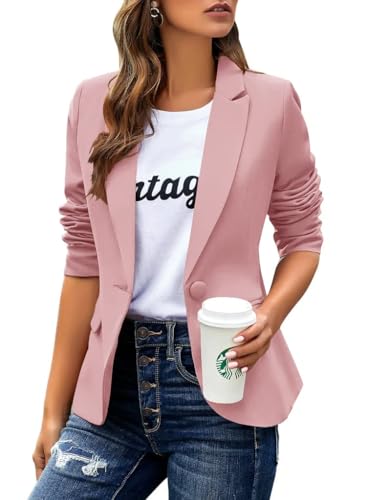Cicy Bell Damen Casual Langarm Blazer Revers Büro Arbeit Blazer Jacke Rosa S