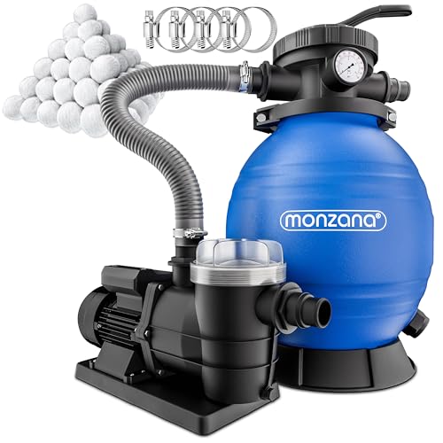MONZANA® Sandfilteranlage SF96K 9.600L/h bis 30.000L Pool inkl Filterbällen 7 Wege Ventil 2in1 Adapter Ø32-38mm 400W Filteranlage Pumpe Filterkessel
