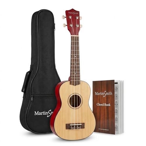 Martin Smith 21 Zoll Sopran-Ukulele Starter-Set, Natur, akustische 4-Saiten-Ukulele für Kinder und Erwachsene mit Tasche und Akkordbuch