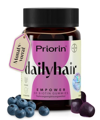 Priorin dailyhair EMPOWER Haarvitamine – Biotin-Gummies zur Unterstützung des normalen Haarwachstums* – 7.000 µg Biotin + Zink, Selen & Kürbiskernextrakt – Vegan & Zuckerfrei – 30 Gummies