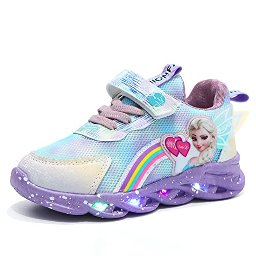 ELSA Schuhe mädchen,Kinder led Schuhe,Leuchtschuhe ELSA Turnschuhe,blinken licht mädchen Sportschuhe zum Laufen mit Flügeln for Frühling Sommer und Herbst (Color : Purple, Size : 28)