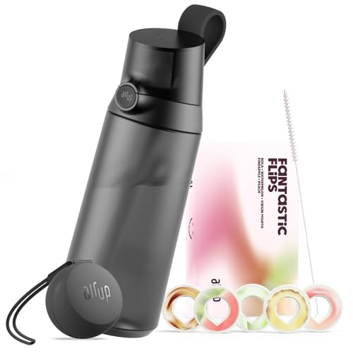 air up Click Trinkflasche Midnight Black 600 ml - Starter-Pack mit 5 Kapseln, Strohhalmbürste und Twogo-Etui in Schwarz | Zuckerfrei, BPA-frei