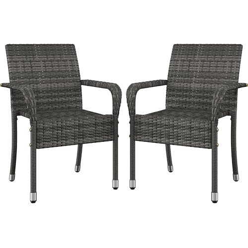 Yaheetech 2er Set Polyrattan Gartenstühle Stapelbar, Rattanstühle Stapelstuhl mit Armlehnen & Rückenlehne, Rattan Stuhl Balkonstuhl für Garten Balkon Terrasse, Grau 58×58×84cm