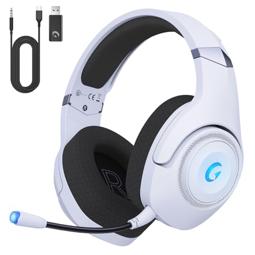 KAPEYDESI Gaming Headset Wireless, Gaming Kopfhörer Kabellos mit Abnehmbares 3D-Stereomikrofon, Bluetooth 5.2 Headset, Gaming Headset für PS5 PS4 PC, Switch, Mac, Weiß