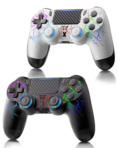 RUIZHI LED Controller für PS4 - Wireless Controller für Playstation 4 kompatibel mit Pro/Slim/PC, 1000mAh, mit Turbo/Dual Vibration/6-Achsen Gyro Sensor/Touchpanel, USB-C [2 Pack, Schwarz + weiß]