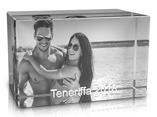 VIP-LASER 2D Gravur Glas Kristall Quader im Querformat L mit Deinem Urlaubsfoto. Dein Wunschfoto für die Ewigkeit Mitten in Glas! Groesse L = 60x40x40mm