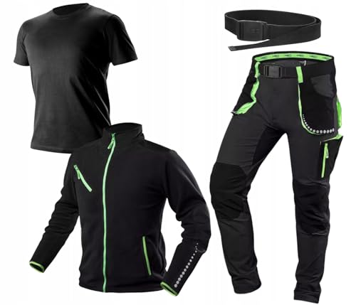 NEO TOOLS PREMIUM Arbeitskleidung Herren Set (Größe S-3XL) – Stretch-Arbeitshose, Robuster Polar-Fleece und Langarmshirt – Sichtbar und Funktionell Männer-Arbeitshosen