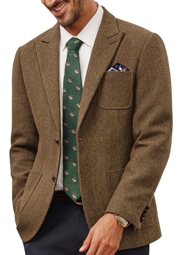 PJ PAUL JONES Herren Sakko Sportlich Jacket Business Modern Regular Fit Tweed British Blazer Winter Anzugjacke(Braun,M)
