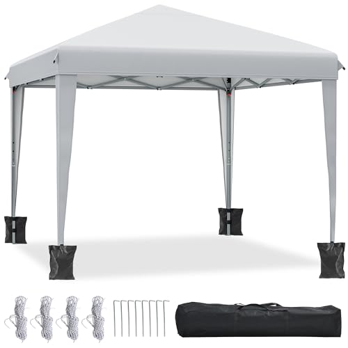 YITAHOME Pavillon 3 m x 3 m, Pop-up-Zelt mit Aufbewahrungstasche, 4 x Sandsäcke,vollständig wasserdicht, zusammenklappbarer Unterstand für Hochzeiten, Partys im Freien, Camping(weiß)