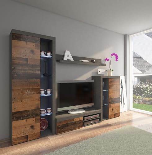 Kuechen-preisbombe Rumba Wohnwand Schrankwand Anbauwand Wohnkombi Wohnzimmer Old Wood + Matera