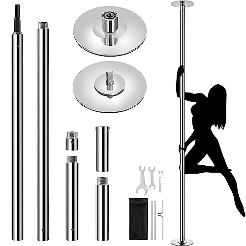 Yaheetech Tanzstange 45 mm, Pole Dance Stange 225 cm bis 274,5 cm Höhenverstellbar, Strip Stange Statisch oder Spinning Silbern