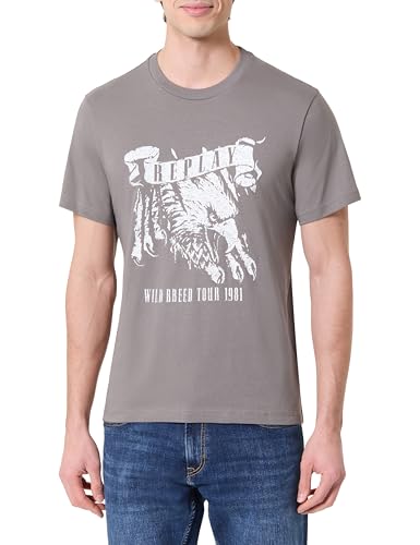 Replay Herren T-Shirt Kurzarm mit Print, Gray 319 (Grau), S