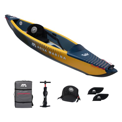 Aqua Marina Tomahawk AIR-K Hochdruck Drop-Stitch Premium Aufblasbares Kajak für 1 Person 375 cm Länge Marine/Gelb