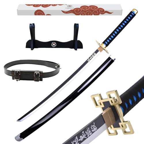 Hashiman – Demon Katana Demon – Manga Schwert + Schwerthalter Holz + Gürtel – Samurai Catana Cosplay Anime - Holzschwert Kinder Erwachsene – Ninja Deko Kostüm Säbels (Muichiro Tokito)
