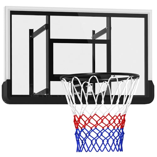 SPORTNOW Basketballkorb mit Rückwand, Indoor & Outdoor, Basketballbrett mit Ø45 cm Stahlkorb und Netz, Wandmontage, Basketball Board für Kinder Jugendliche Erwachsene, Schwarz