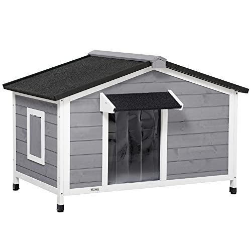 PawHut Hundehütte Outdoor, Erhöht Hundehaus aus Holz mit zu öffnendem Asphaltdach und abnehmbarem Boden wasserdichte Hundehöhle Hütte für kleine Hunde, draußen Grau, 109 x 79 x 72 cm