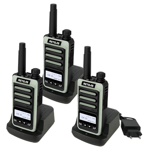 Retevis RB666S Walkie Talkies für Erwachsene, Funkgerät mit Ohrhörer, 1-Stunden-Schnellladefunktion, LCD-Bildschirm, Starke Taschenlampe, Leicht, Funkkommunikation zum Angeln (Schwarz, 3er-Pack)
