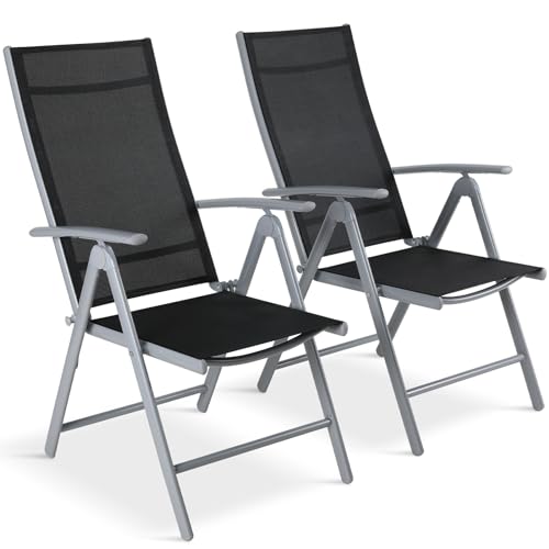 LIFERUN Gartenstuhl Hochlehner Klappbar, 2er Set, Aluminium, mit 7-Fach Verstellbar Rückenlehne, Bis 120 kg, Leicht Alu Gartenstühle Balkonstuhl Esszimmerstuhl Campingstühle fur Outdoor 2pcs