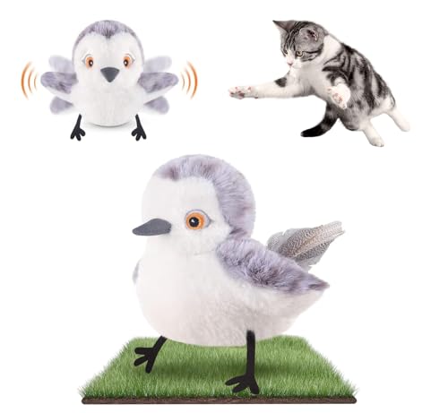 Migipaws Katzenspielzeug Flattervogel, lebensechtes Schnepfe-Zwitschern, berührungsaktiviertes Spielzeug für Katzen, interaktives elektrisches Katzenspielzeug mit Katzenminze, wiederaufladbar