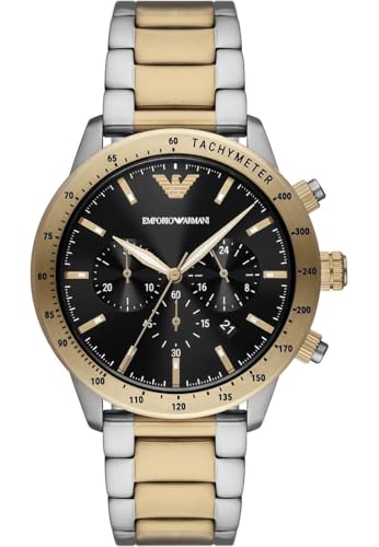 Emporio Armani Uhr für Herren , Chronographenwerk, 43MM Silbernes Edelstahlgehäuse mit Edelstahlarmband, AR11521