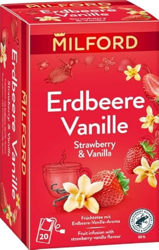 MILFORD Erdbeere Vanille | Früchtetee mit Erdbeere-Vanille-Aroma | 20 Teebeutel