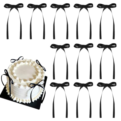 30 Tortendeko Schleifen Schwarz aus Satin für Kuchen, Geschenk, Party