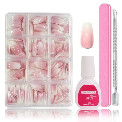 Falsche Nägel Tips Set - 240 Stück Französisch Falsche Nägel Zum Aufkleben - Weiß Rosa Gradient Design Künstliche Nägel Ballerina Nail Art Manicure Fake Nails für Damen und Frauen (Gradient Baby Pink)