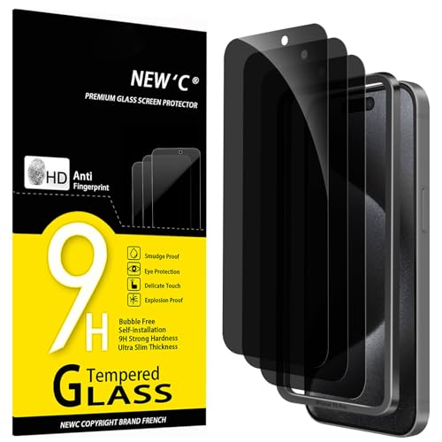 NEW'C für iPhone 15 Pro für Panzerglas Sichtschutz mit Montagehilfe