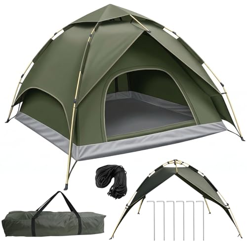 Pop Up Zelt 3-4 Personen, Automatisches Wurfzelt mit 3000mm Wasserdicht, Doppelwand Campingzelt für Festival, Trekking & Familie, Schnellaufbau in 40 Sek, 2 Türen, 2.3x2.3x1.2m, Grau