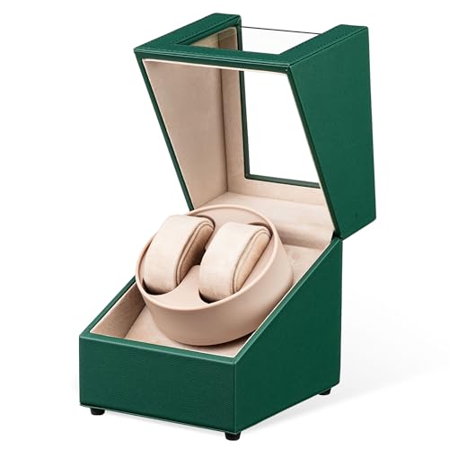 Mcbazel Uhrenbeweger 2 Uhren Automatische Uhrenanzeige, Watch Winder Aufbewahrung Rotation, Armbanduhr Box Uhren Dreher mit 2 Schlitzen Krokodilleder Muster – Grün