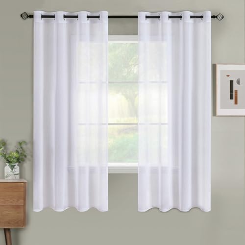 Woaboy Voile Kurz Gardinen Wohnzimmer Vorhänge Ösen 2er 140x145cm Weiß