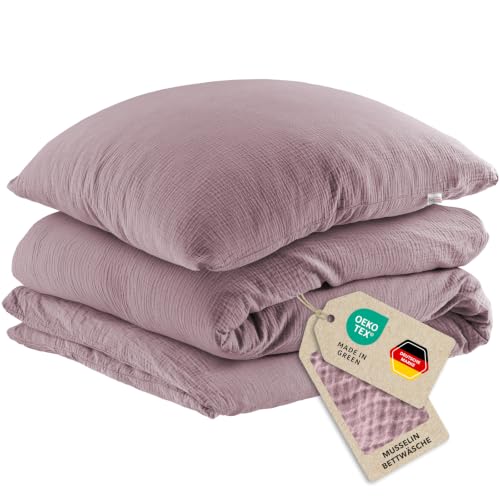 Pure Label Musselin Bettwäsche 135x200+80x80 cm 100% Baumwolle - Mauve