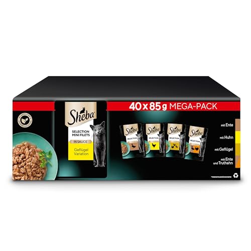 SHEBA Adult Katzenfutter nass - 40x85g Portionsbeutel - Geflügel Variation in Sauce - Nassfutter für Katzen - 1 Großpackung