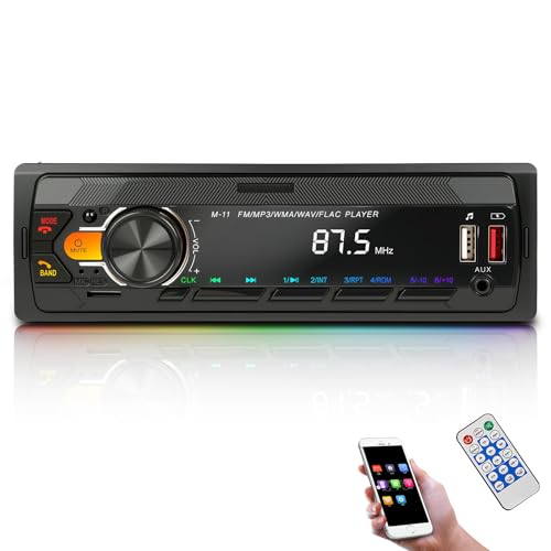 Autoradio Bluetooth 5.0, FM/AM/7 Farben Auto Radio mit Bluetooth Freisprecheinrichtung, 1Din Autoradio mit 2USB/AUX/SD/MP3 Player Fernbedienung, Unterstützung für iOS/Android
