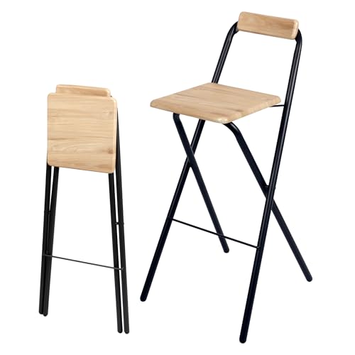 Barhocker klappbar mit Metall Gestell Belastbarkeit 120 kg - 98 x 48 cm - Metall Tresenhocker faltbar mit Holz Sitzfläche - Barstuhl Stehstuhl Stehhilfe Bügelhilfe für Bar und Tresen mit Rückenlehne