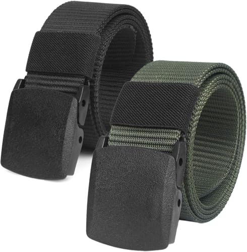 Chalier 2er Unisex Gürtel Nylon Canvas Belt für Damen und Herren, Stufenlos Verstellbarer Stoffgürtel, Länge 130 cm, Breite ca. 3,8 cm, mit Kunststoff Schnalle MEHRWEG