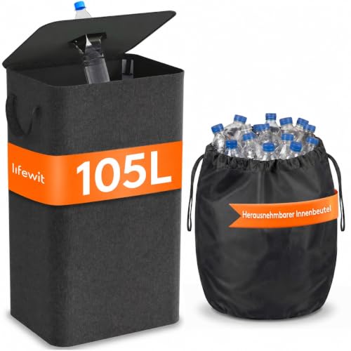 Lifewit 105L Pfandflaschen Sammelbehälter mit Deckel, Dunkelgrau