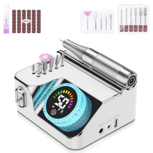 Urbuti Elektrische Nagelfräser für Gelnägel, 50000U/Min Elektrische Nagelfeile Nagelfräser Professionelle mit Multifunktionale Basis, Maniküre Pediküre Set für den Heimgebrauch und Nagelstudios (Weiß)