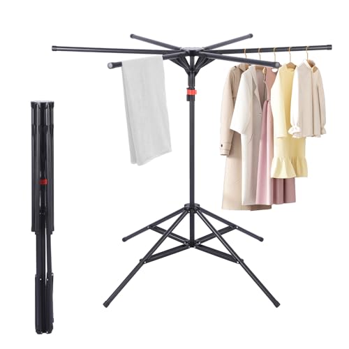 BUERPINKING Standtrockner Wäscheständer Hoch Klappbar mit 6 Flügeln, Wäschespinne Wäschetrockner Ständer für Balkon,Drinnen, Draußen (Schwarz)