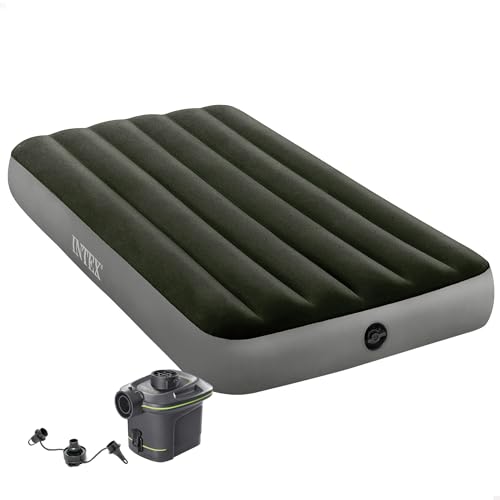 INTEX Dura-Beam Luftmatratze selbstaufblasend Luftbett 99x191x25cm, Aufblasbare Camping Matratze für 1 Personen inkl. Elektrischer Luftpumpe, max 136 KG – Gästebett selbstaufblandes Bett (64777)