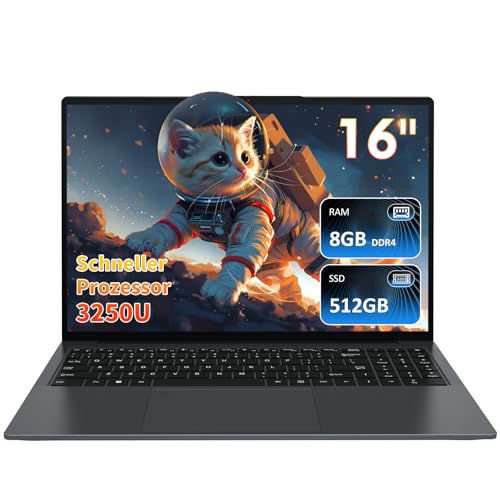 Auusda Laptop 16 Zoll,Dual-Core 3250U Prozessor(Bis zu 3.5GHz),8 GB DDR4 RAM 512GB SSD, 16 Zoll Full HD Display with Kameraverschluss,USBx3,HDMI,Micro SD Card Slot,USB Typ C,Student/Business Notebook