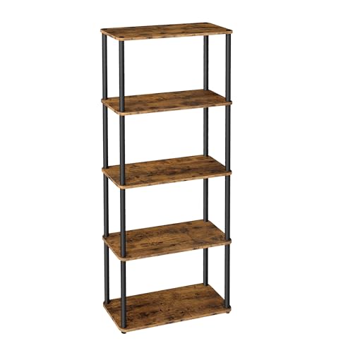 VASAGLE Superschnelle werkzeuglose Montage, Regal mit 5 Ebenen, Standregal, Aufbewahrungsregal, 23,8 x 60 x 139 cm, Wohnzimmer, Schlafzimmer, Küche, vintagebraun-tintenschwarz LLS165K01