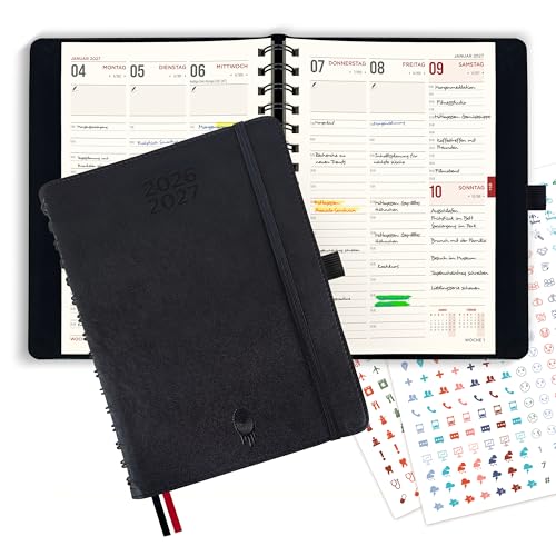 colortouch Terminplaner 2026 2027, Kalender A5, Wochenplaner mit Softcover, Terminkalender Ringbuch auf Deutsch, 30 Minuten-Intervalle Planer, 2 Aukfleber Set, Buchkalender 14 Monate (Juli 26-Aug 27)