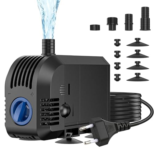 Gardray Aquarium Teichpumpe 600L/H, 8W Förderpumpe ultra leise 2 Düsen 13mm-16mm, Submersible Pumpe für Aquarium Teich Brunnen Garten Hydrokultur