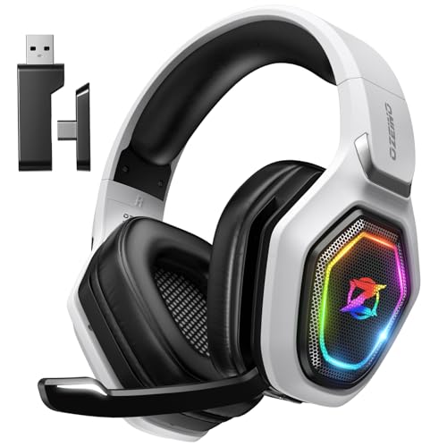 Ozeino OW810 Gaming Headset 40h Akku & Spielen beim Laden, 2.4GHz+BT(≤30ms), 7.1 Surround Sound Wireless Headset Mit Mikrofon für FIFA/CS:GO/Streaming, Kompatibel für PS5/PS4/Switch/Mac, Kristallweiß