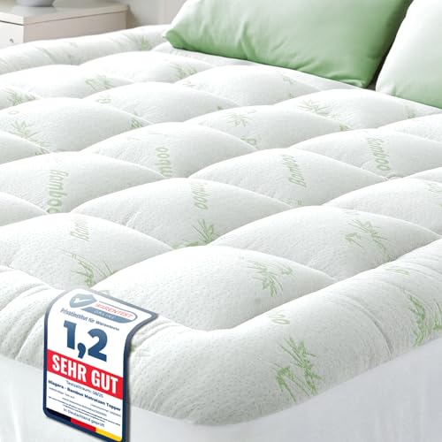 Matratzen Topper für himmlischen Komfort – Ultraweicher, atmungsaktiver und kühlender Matratzenschoner aus Bambusviskose – 140 x 200 cm, Tiefe Taschenpassform