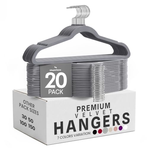 Utopia Home - Premium Kleiderbügel aus Samt (Grau, 20er-Pack)