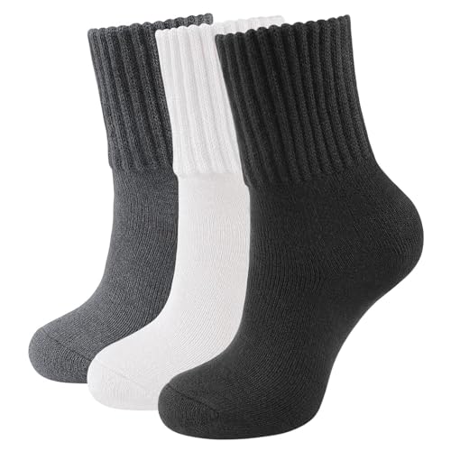 CLOSEMATE Thermosocken Damen Socken 3 Paar Wintersocken Warme Dicke Gestrickte Stricksocken Gekämmte Baumwollsocken Haussocken 35-38 39-42 1Schwarz 1Weiß 1Dunkelgrau