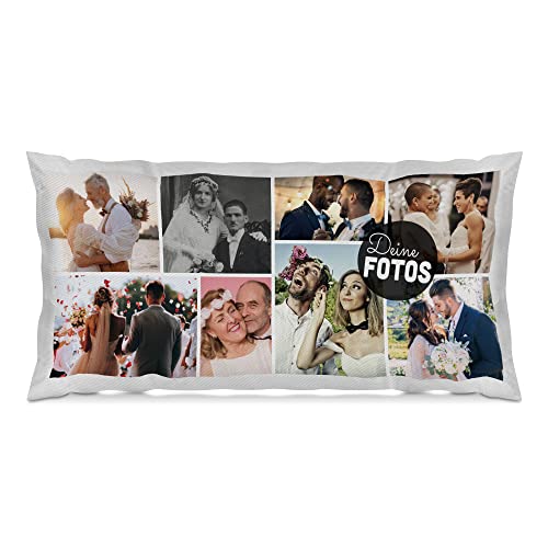 PR Print Royal XXL-Kissen mit Fotocollage selbst gestalten - mit 8 Fotos Personalisieren - Geschenk für Freunde und Familie | Weiß Polyester, inkl. Kissenfüllung, 80x40cm