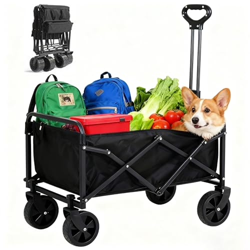 100L Faltbarer Bollerwagen, Heavy Duty Outdoor Utility Wagon Beach Cart mit verstellbarem Griff für Shopping, Camping und Strandausflüge,330 lbs Belastbar